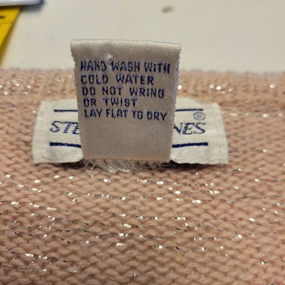 Stepping Stones Vintage Light Pink Silk Angora Blend Pearl Sequin Bow on Front - Picture 9 of 11